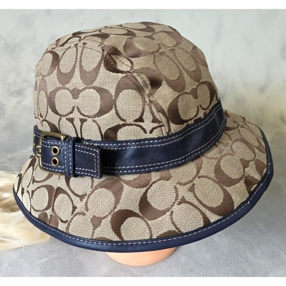 Coach Signature Jacquard Canvas Bucket Hat Brown Leather Band Size S/P main image 5